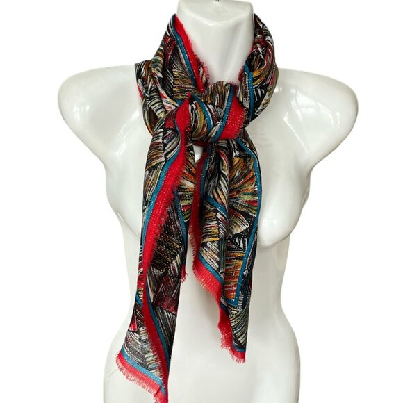 Oscar De La Renta Accessory Street Wool Square Scarf Metallic Rainbow Boho Artsy - Picture 1 of 8